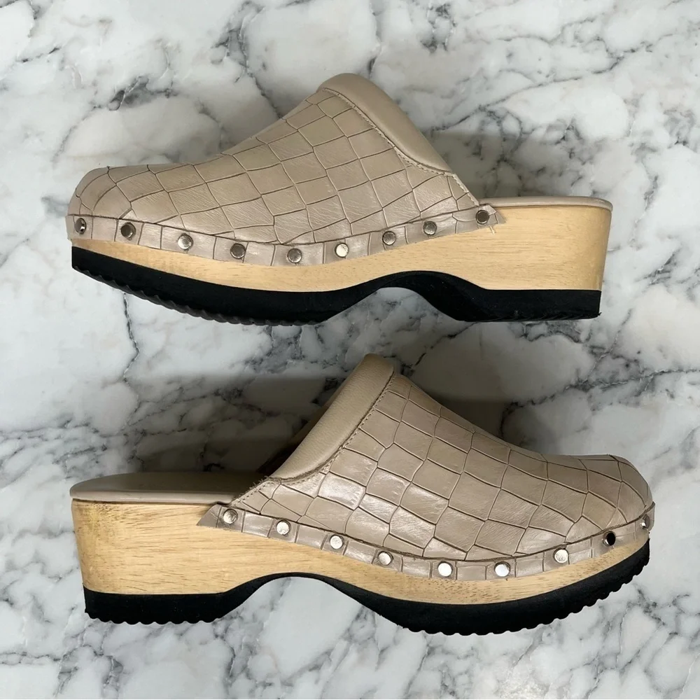 M Gemi Clogs Greta Croco Printed Leather Stone Woman’s Size 41 U.S 10 - Picture 11 of 14